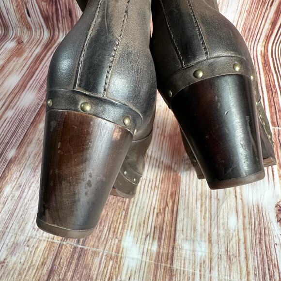 UGG Fold Over Size 8 Brown Leather Sheepskin Cuff LYNNEA Ankle Calf Boots Shoes - Picture 8 of 13